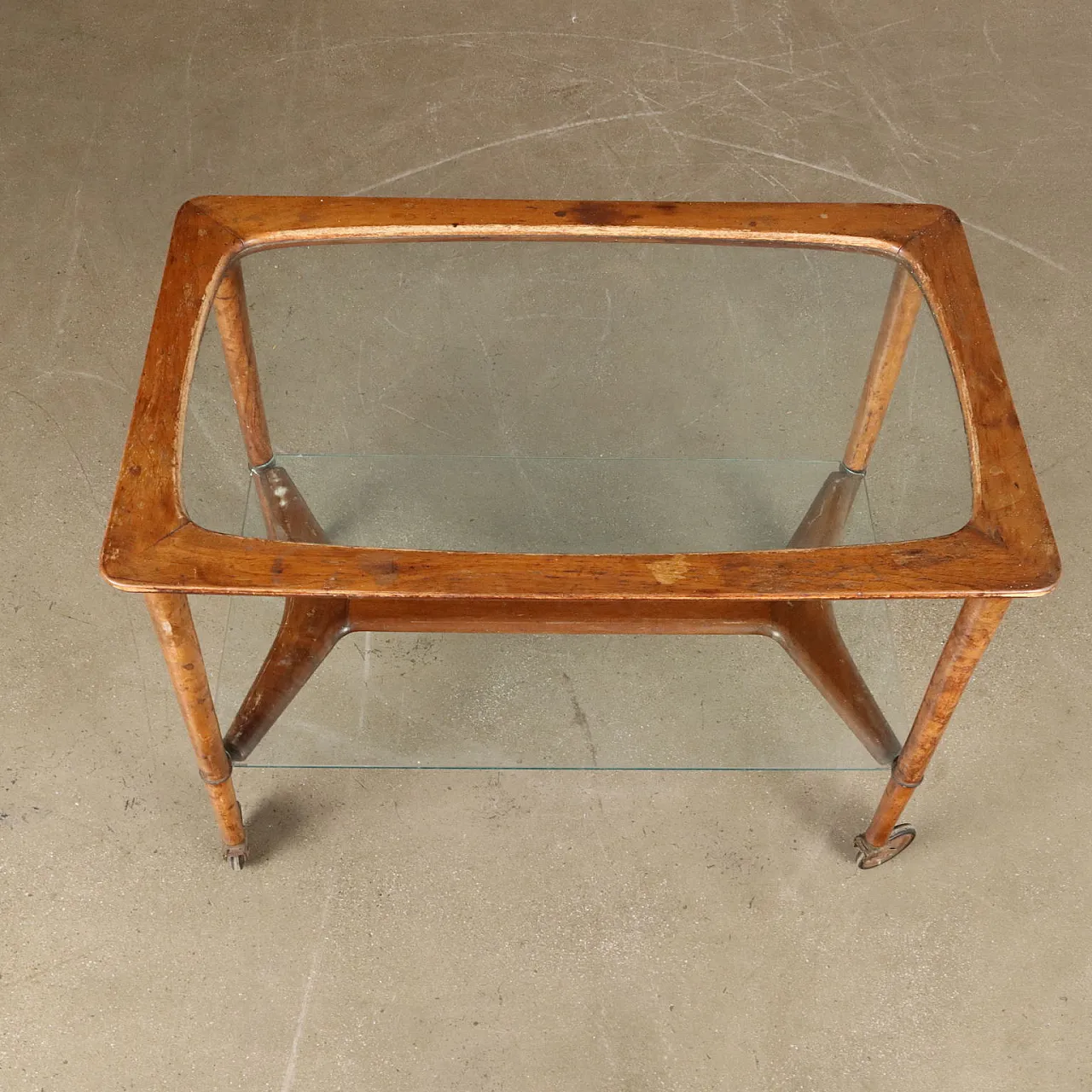 Double top bar cat in beech wood and smoked glass, 1950s 4