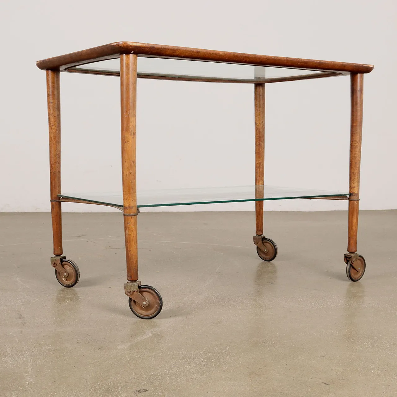 Double top bar cat in beech wood and smoked glass, 1950s 7