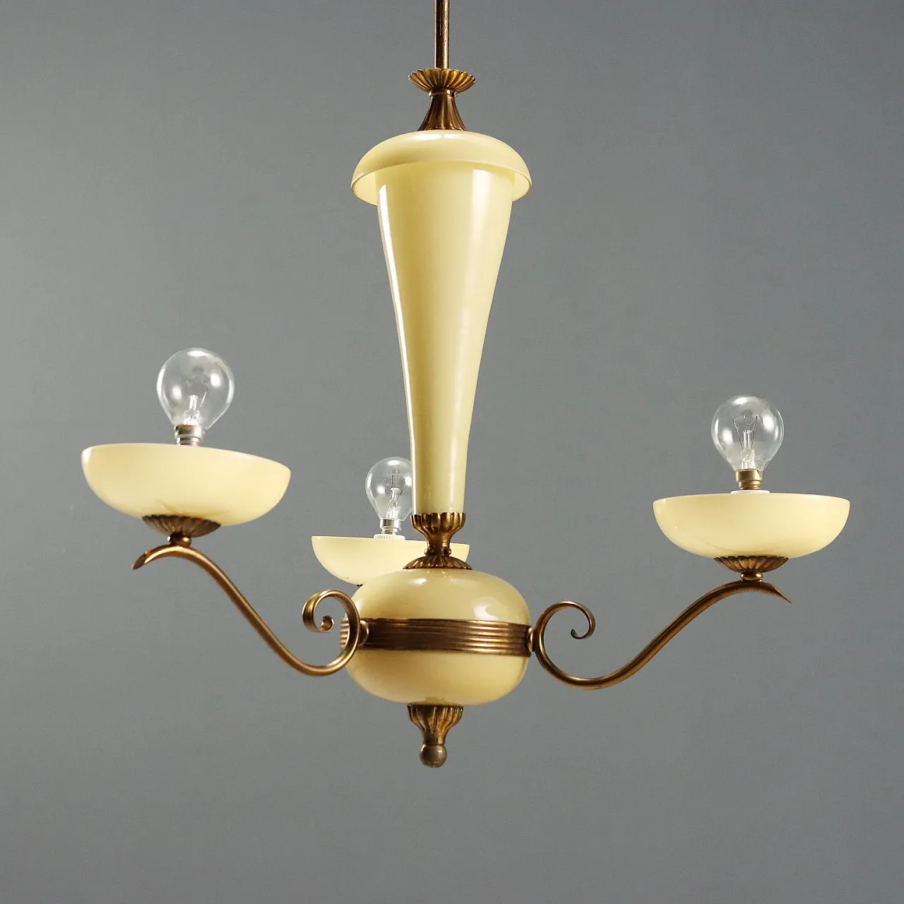 Lampadario in vetro e ottone, metà '900 7