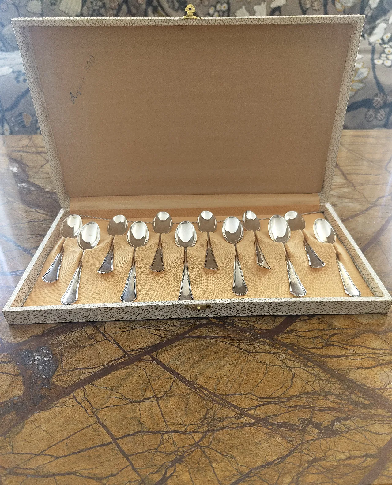 12 cucchiaini in argento massiccio 800, anni '60 1
