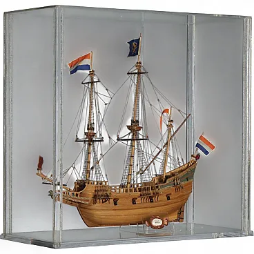 Wooden Vessel in plexiglass case, 20th century