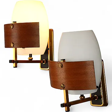 Wall light in wood and brass, 1960s
