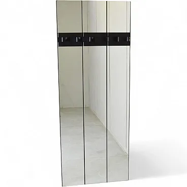 Mirror coat rack on three-panel glass and lacquered wood, 1980s
