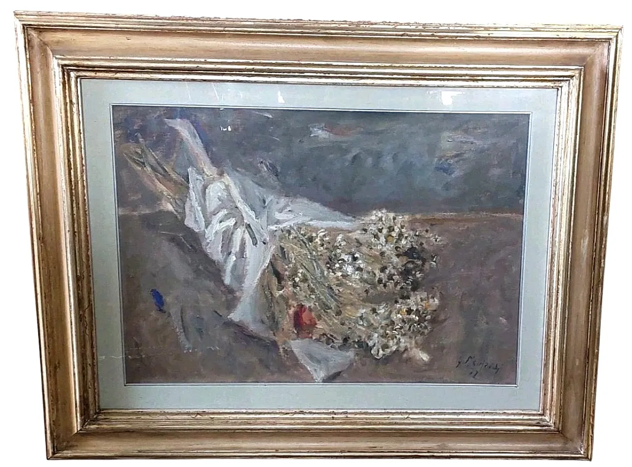 Giuseppe Manfredi, still life with flowers, oil on panel, 1970s 1