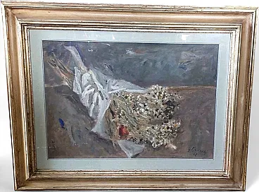 Giuseppe Manfredi, still life with flowers, oil on panel, 1970s