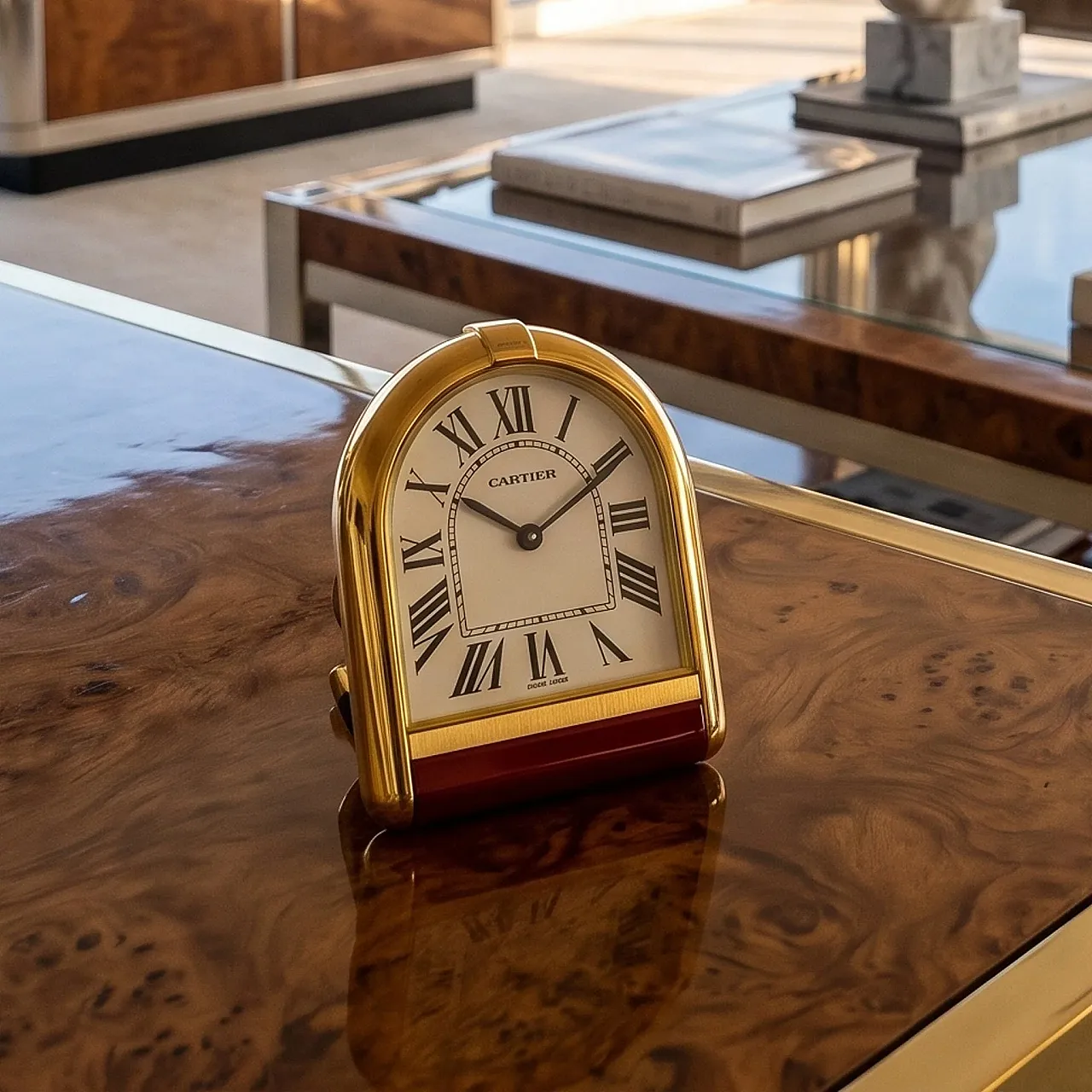 Cartier Romane 18K Gold alarm clock, 1980s 2
