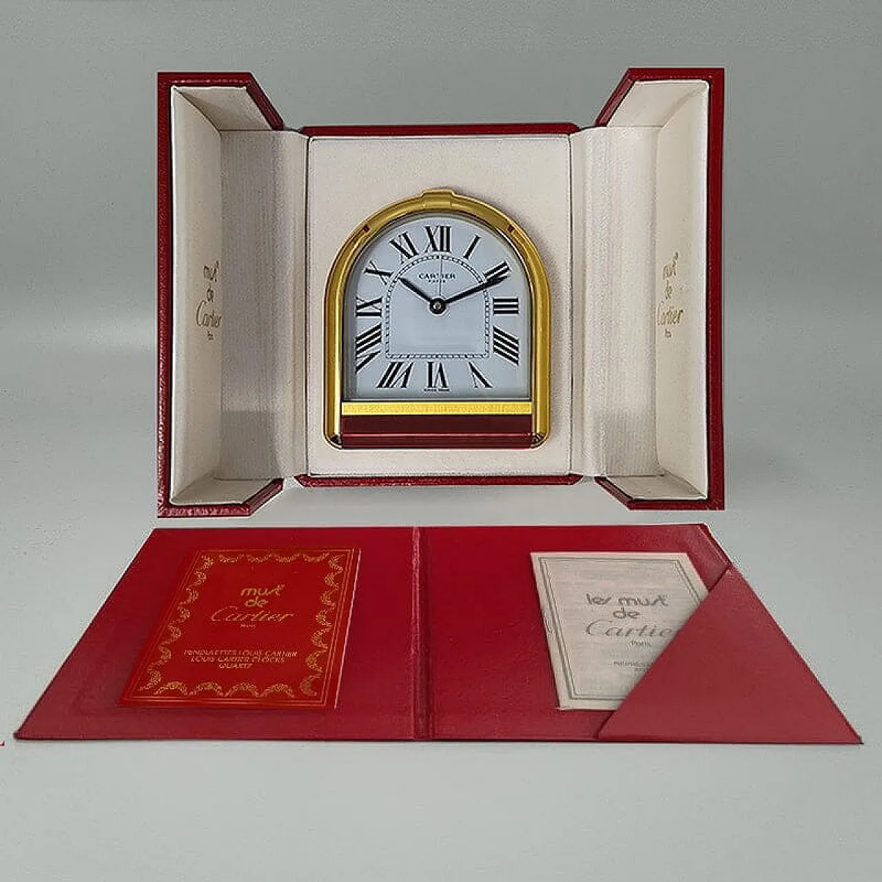 Cartier Romane 18K Gold alarm clock, 1980s 11