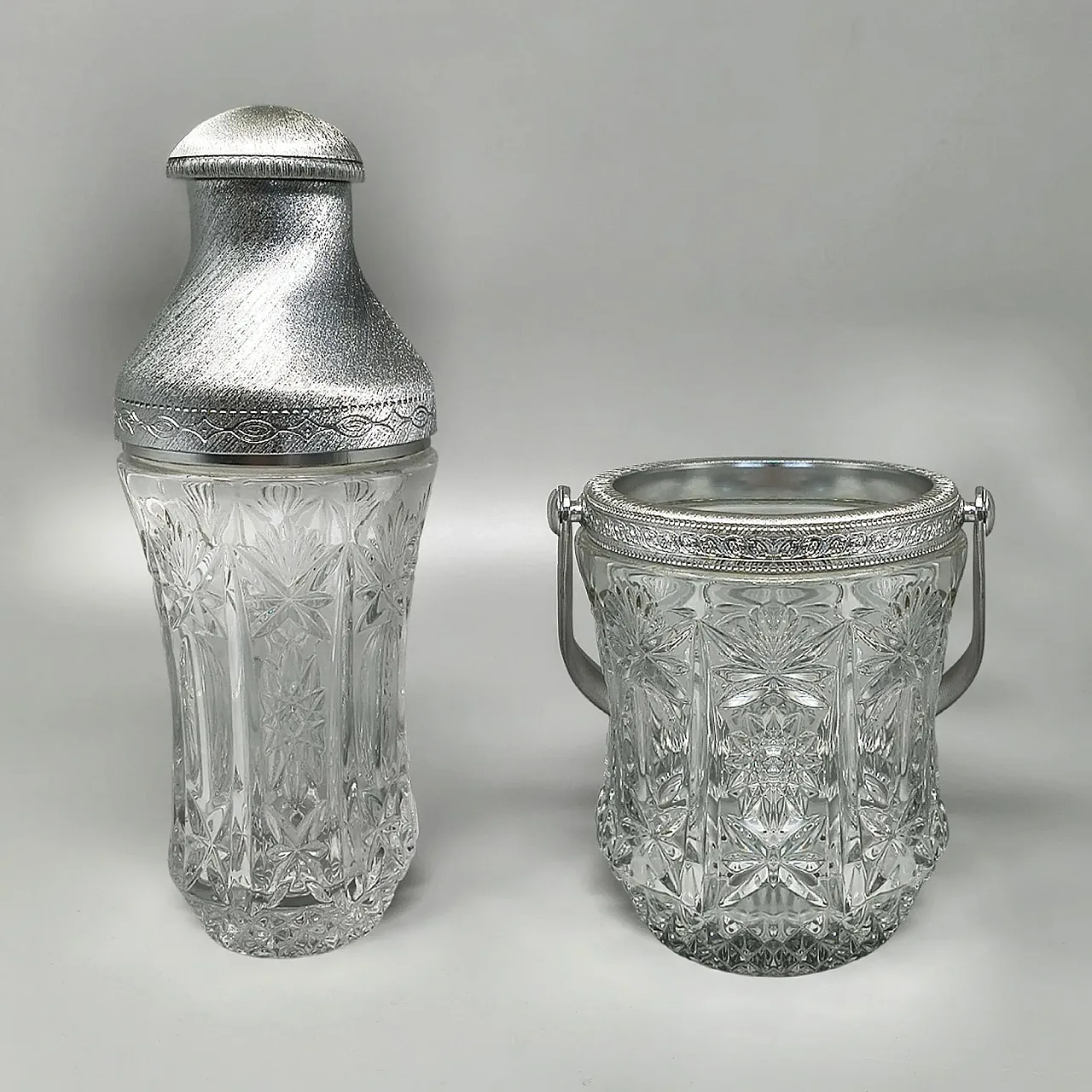 Mid-Century cut crystal & brushed metal cocktail Set by Arir, 1960s 1