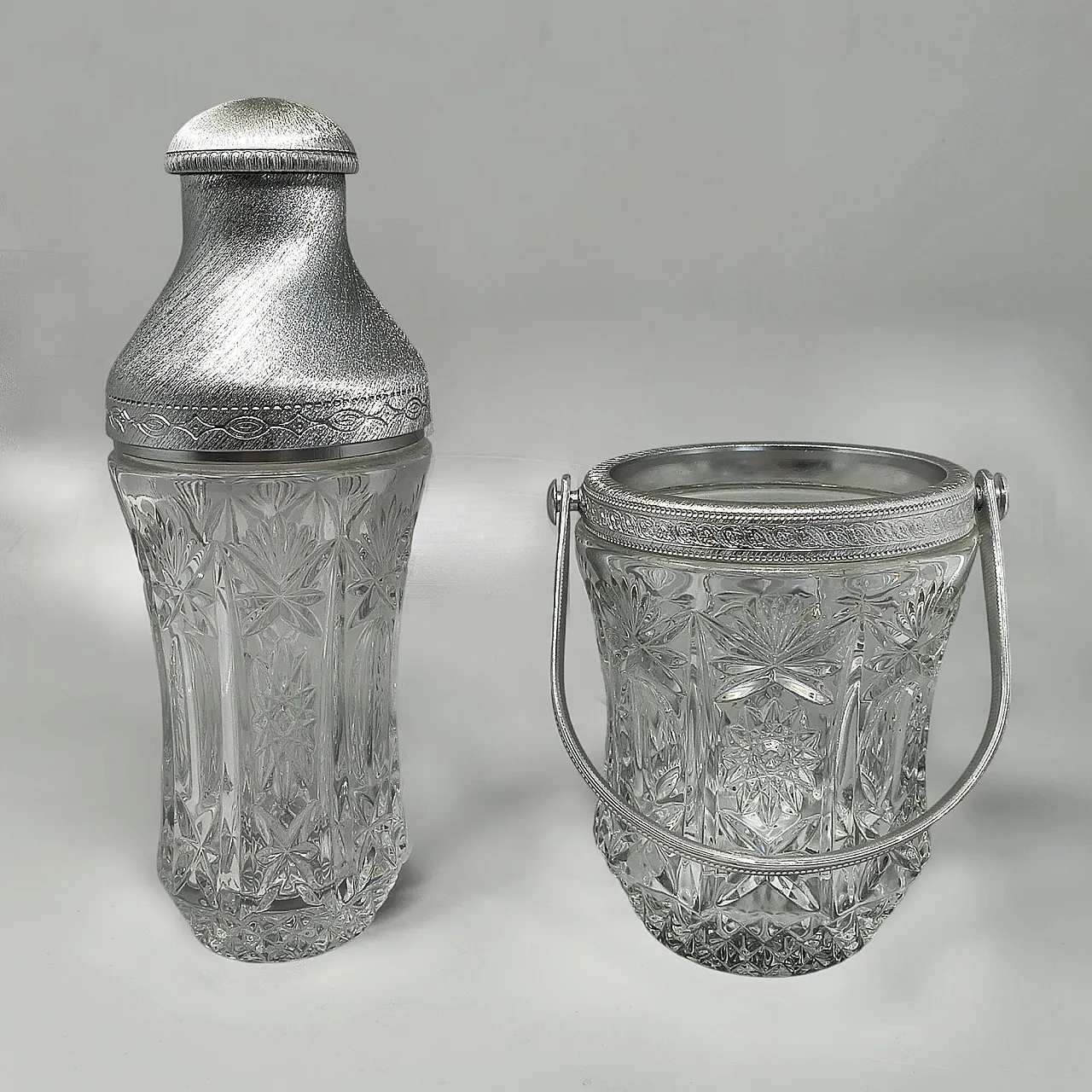 Mid-Century cut crystal & brushed metal cocktail Set by Arir, 1960s 2
