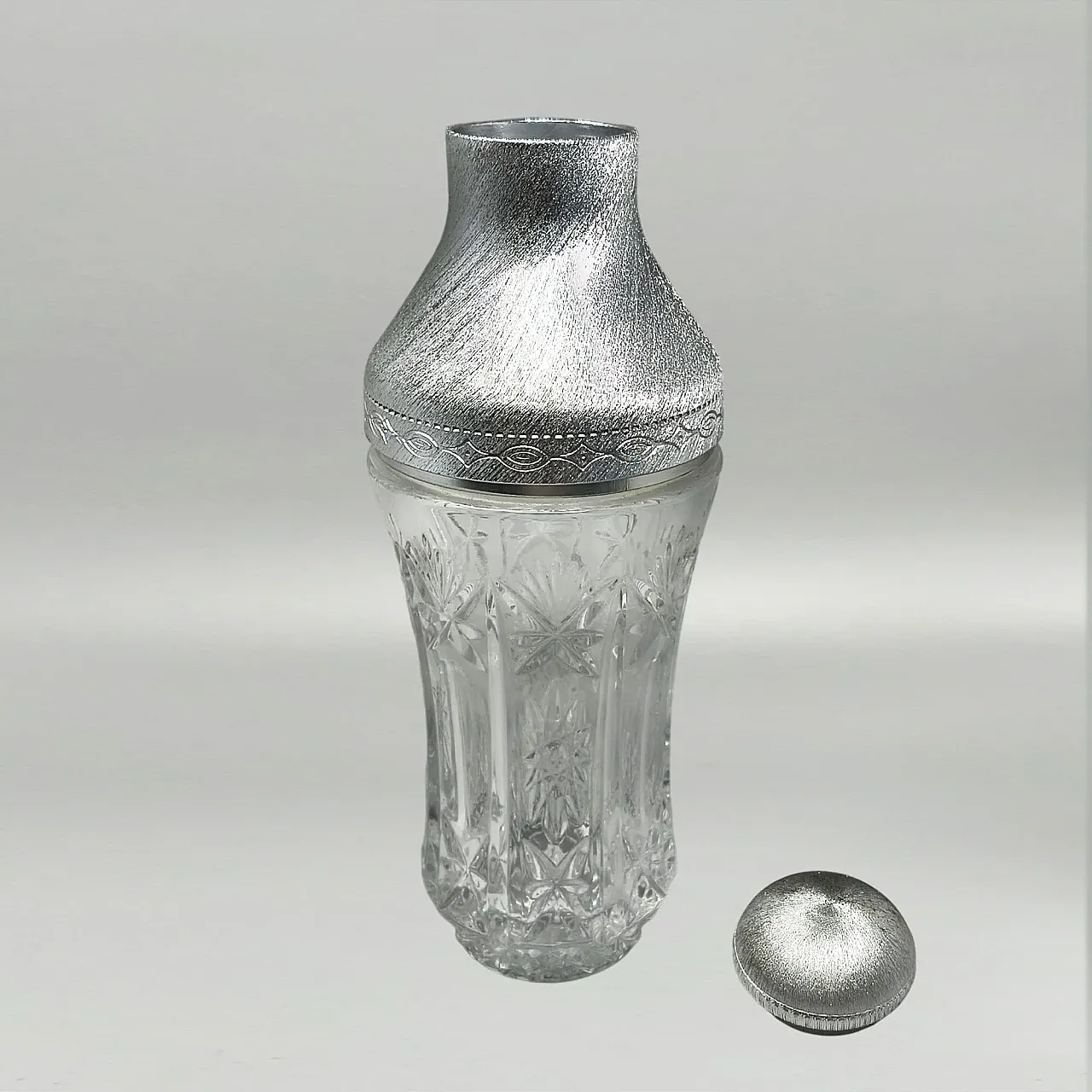 Mid-Century cut crystal & brushed metal cocktail Set by Arir, 1960s 4