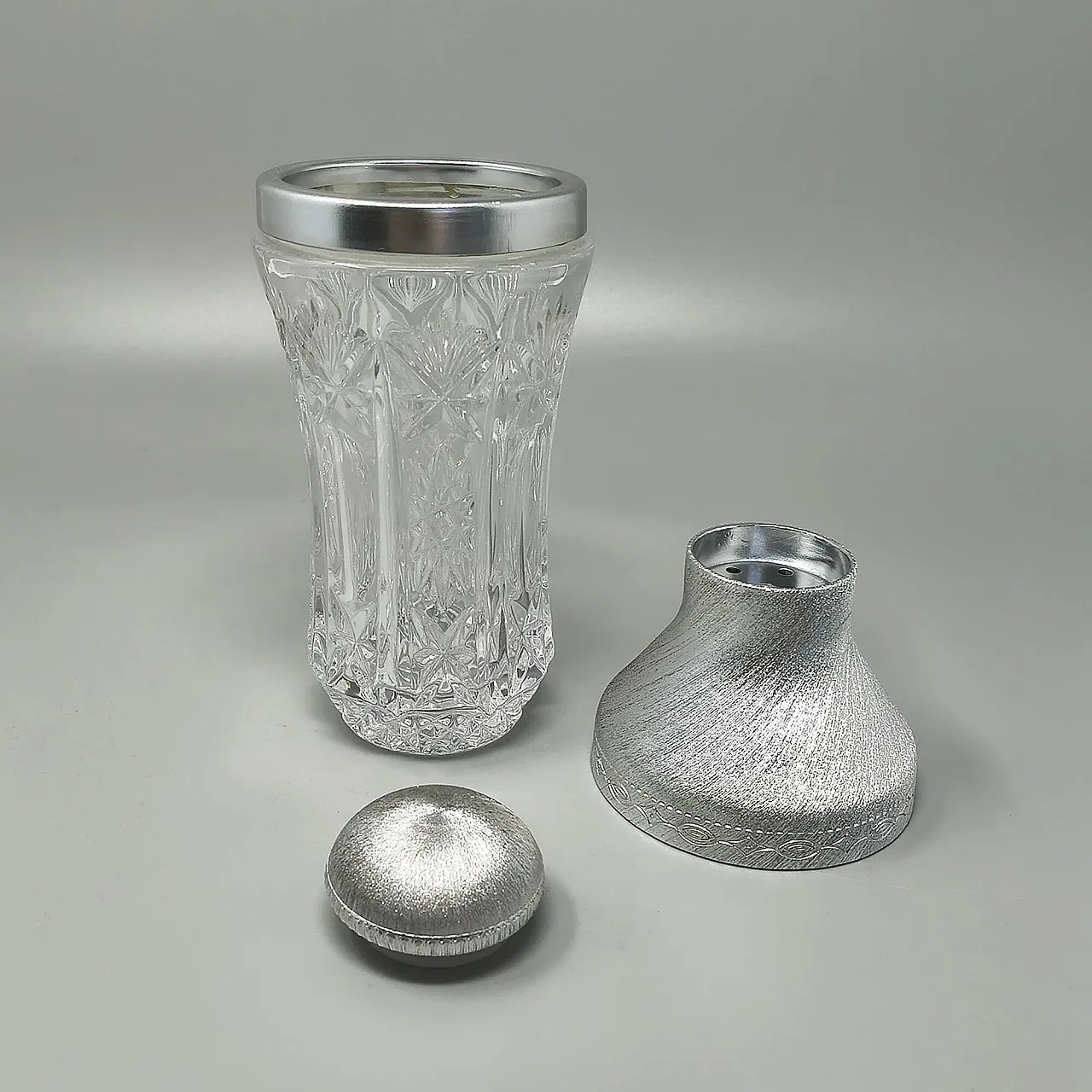 Mid-Century cut crystal & brushed metal cocktail Set by Arir, 1960s 5