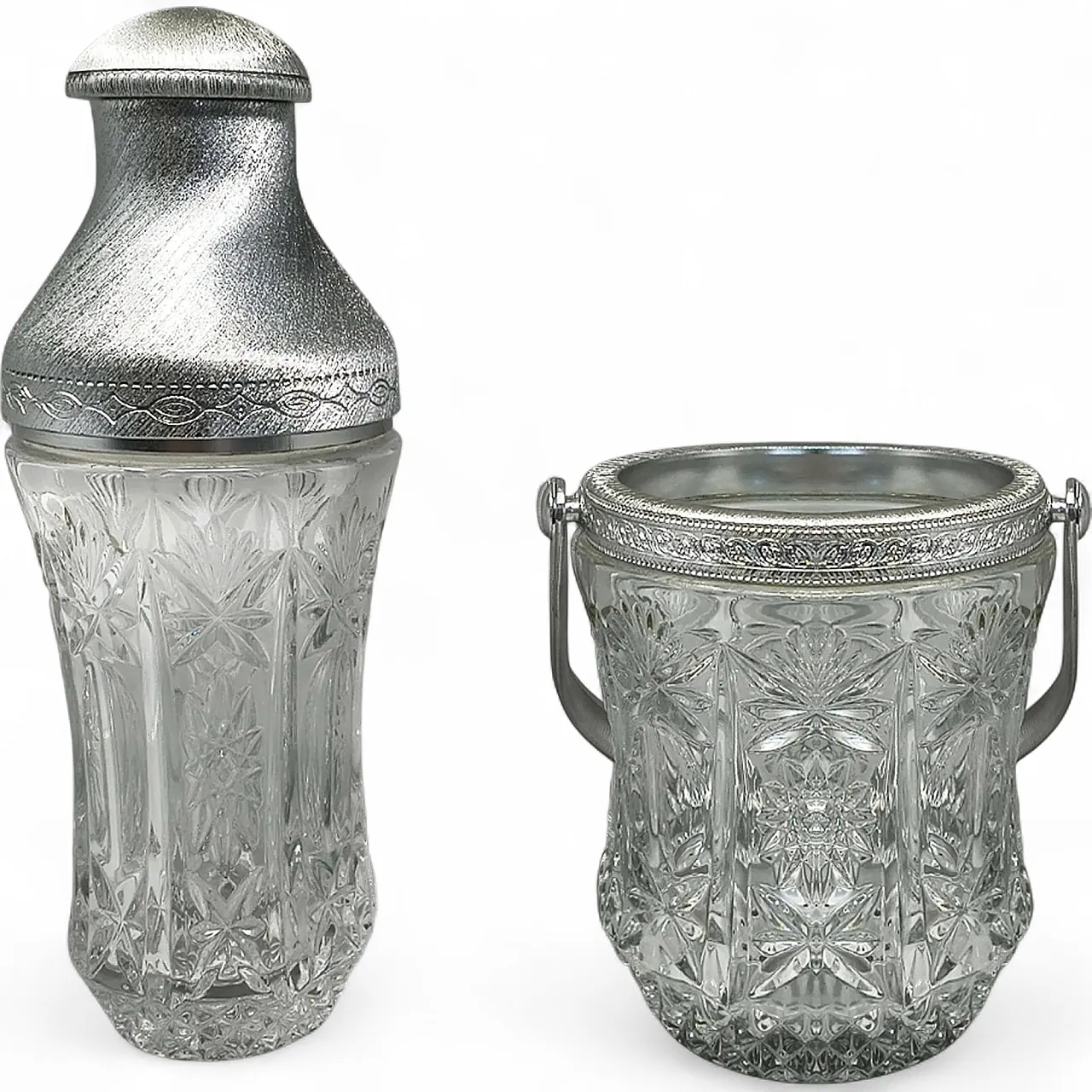 Mid-Century cut crystal & brushed metal cocktail Set by Arir, 1960s 7