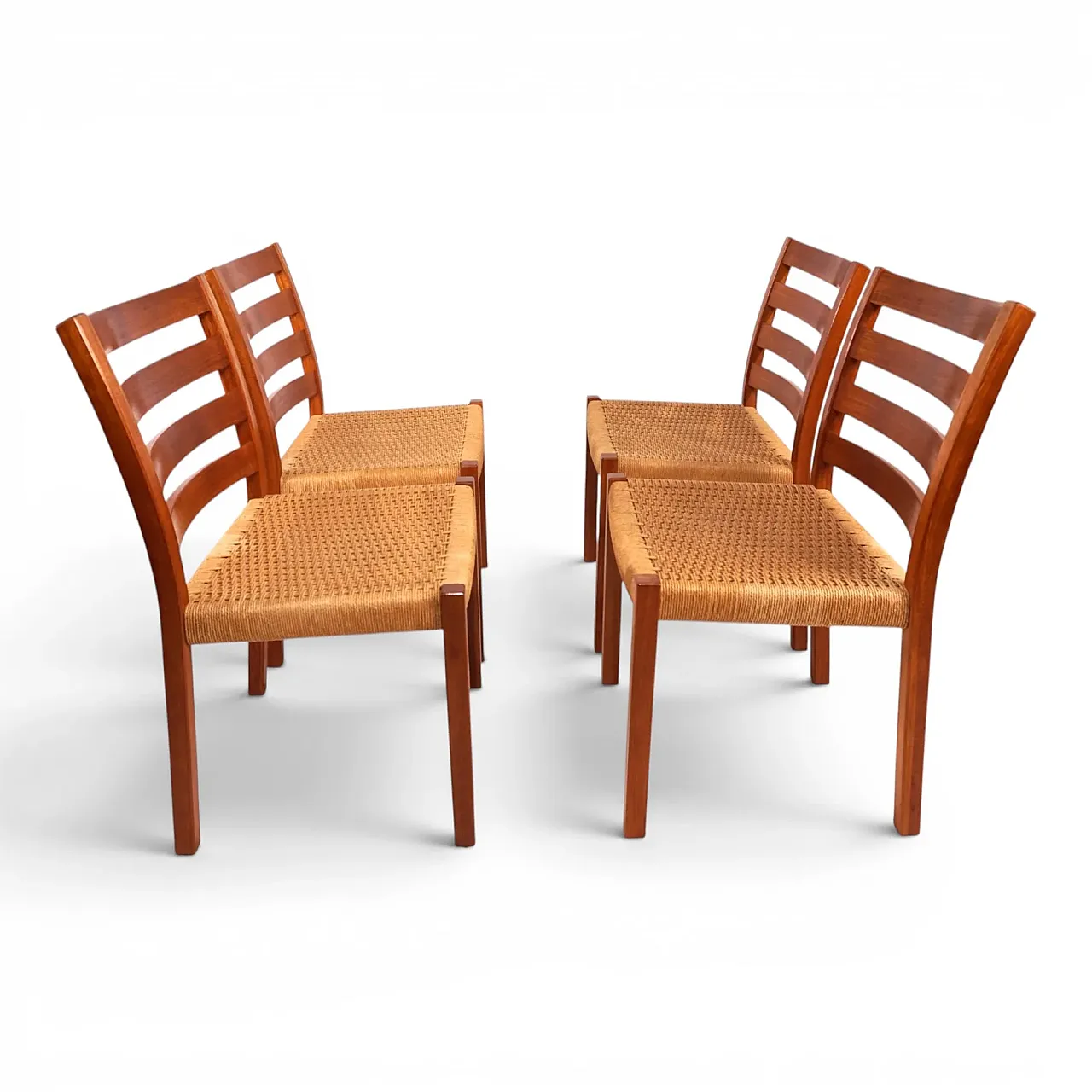 4 Sedie in cordoncino e teak, anni '70 8