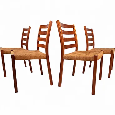 4 Teak papercord chairs, 1970s