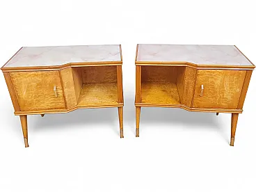 Pair of large light maple and brass bedside tables, 60s