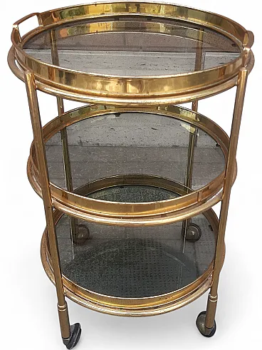 Bar trolley in brass with 3 removable tray shelves, 50s