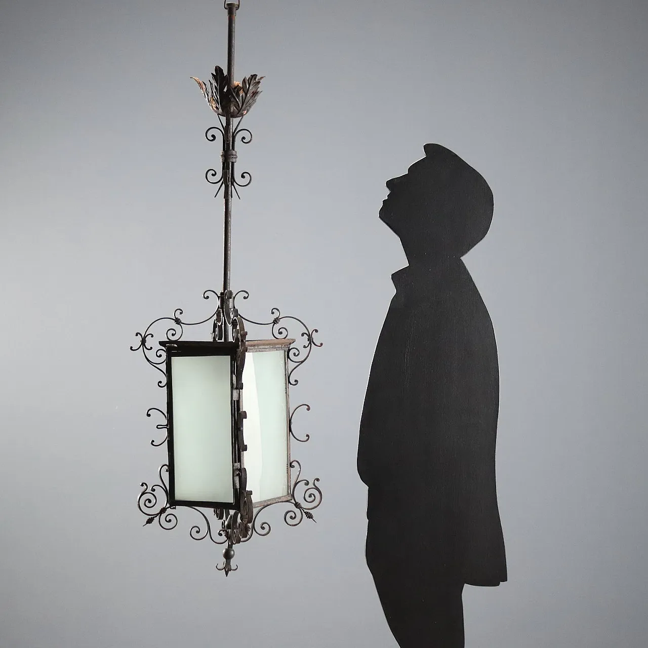 Lampadario a lanterna in ferro battuto, inizio '800 2