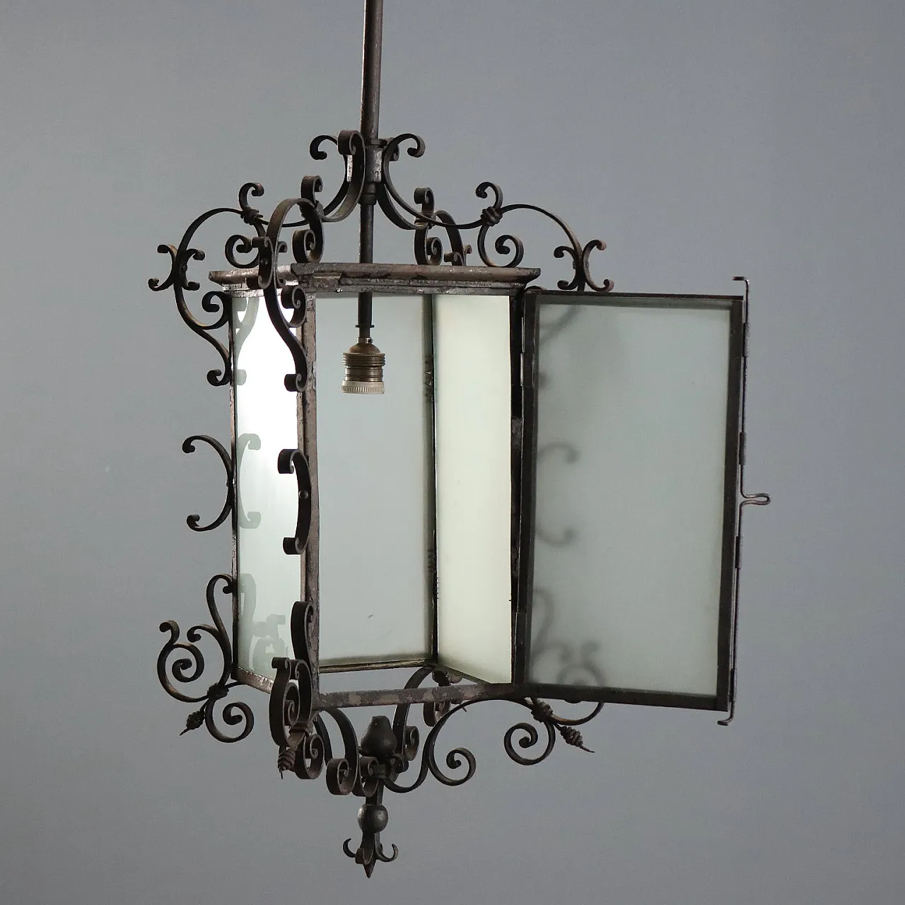 Lampadario a lanterna in ferro battuto, inizio '800 4
