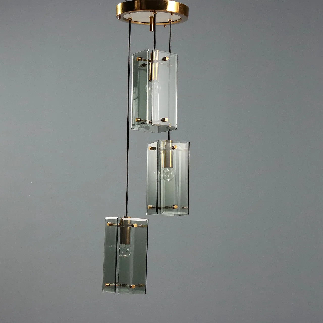 Lampada a soffitto in ottone e vetro fumé, anni '60 9