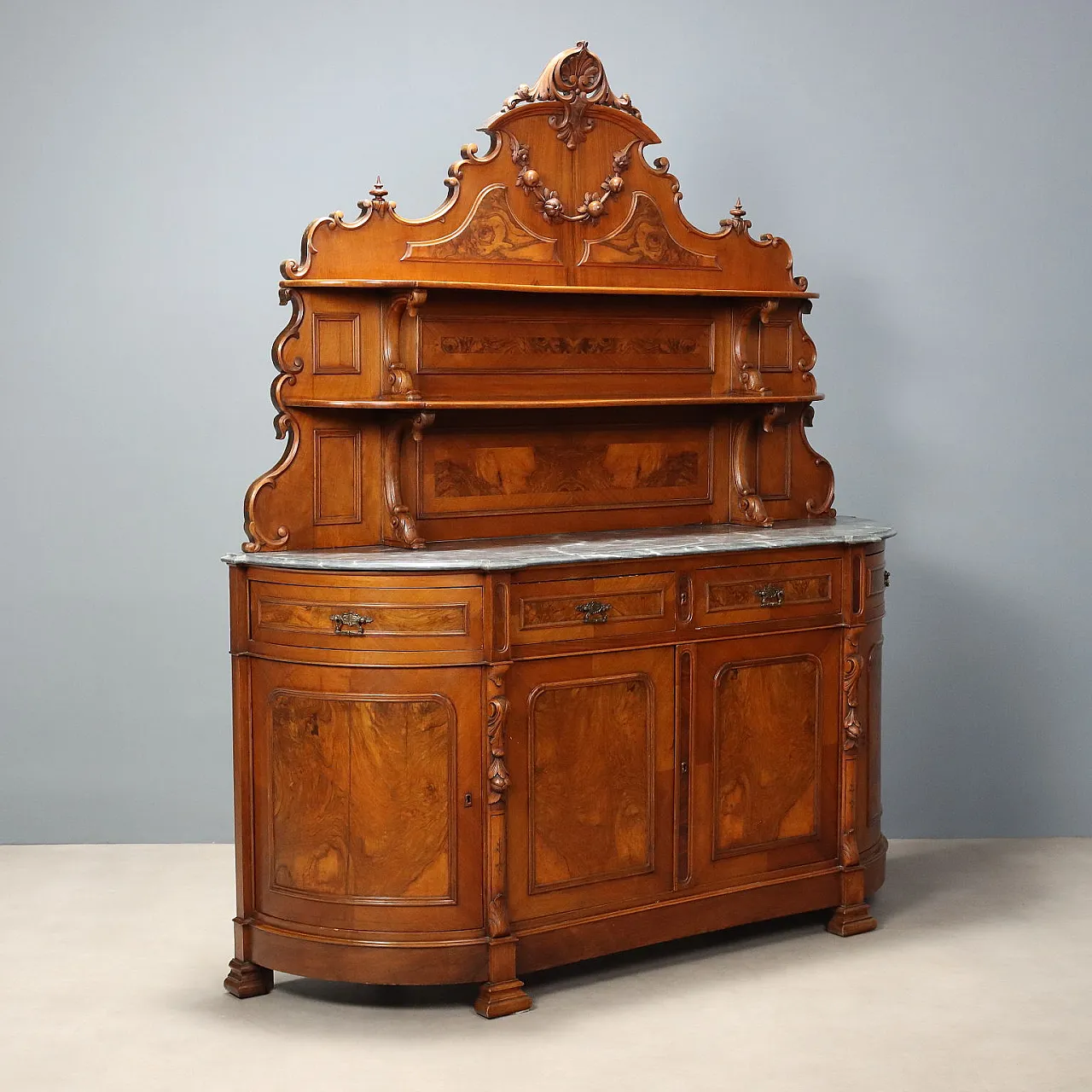 Umbertina sideboard in walnut and walnut root, 20th century 1