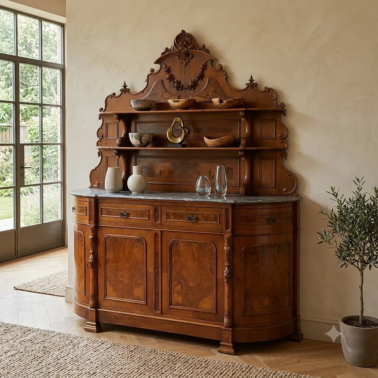 Umbertina sideboard in walnut and walnut root, 20th century 2
