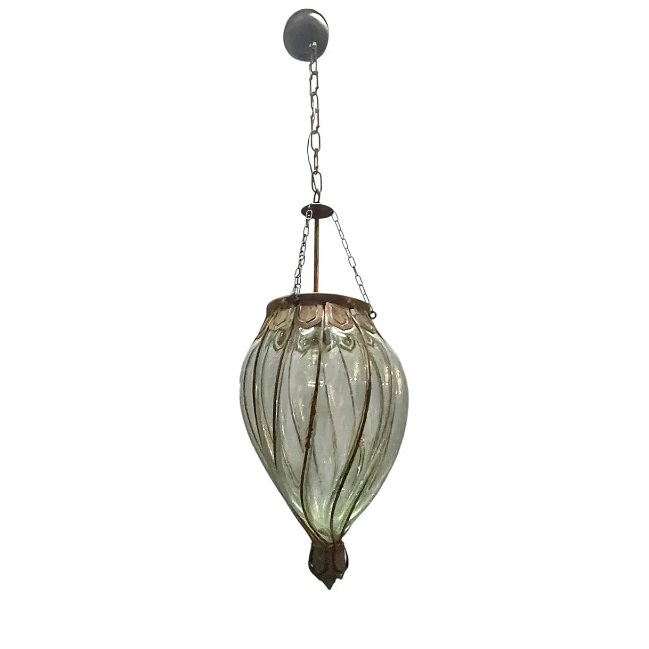 Pendant lamp in wrought iron and Murano glass, 1950s 1
