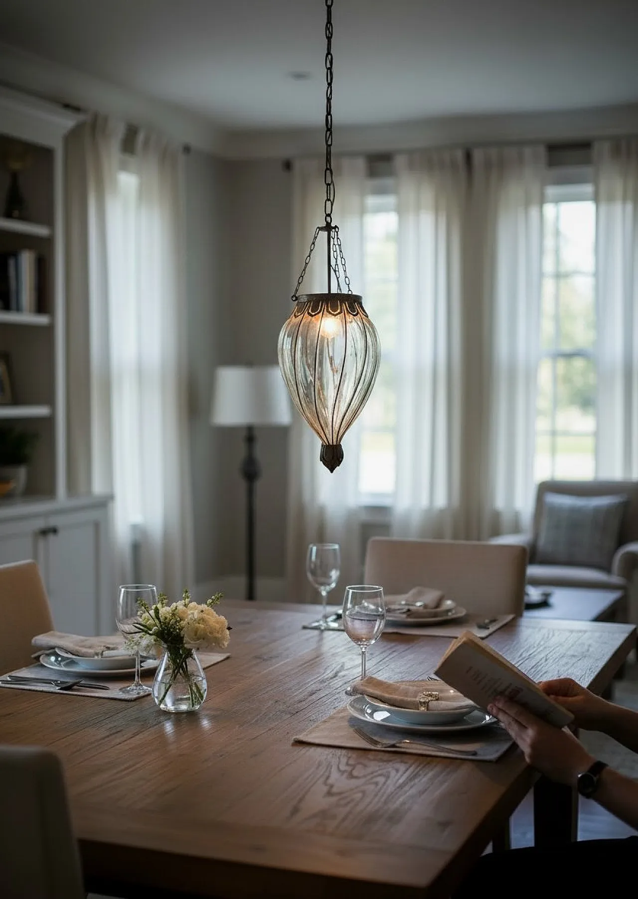 Pendant lamp in wrought iron and Murano glass, 1950s 2