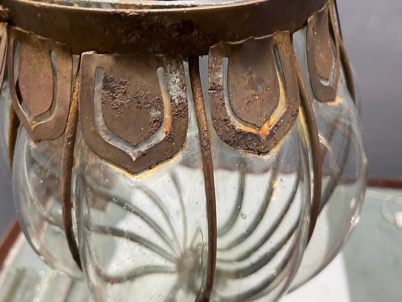 Pendant lamp in wrought iron and Murano glass, 1950s 4