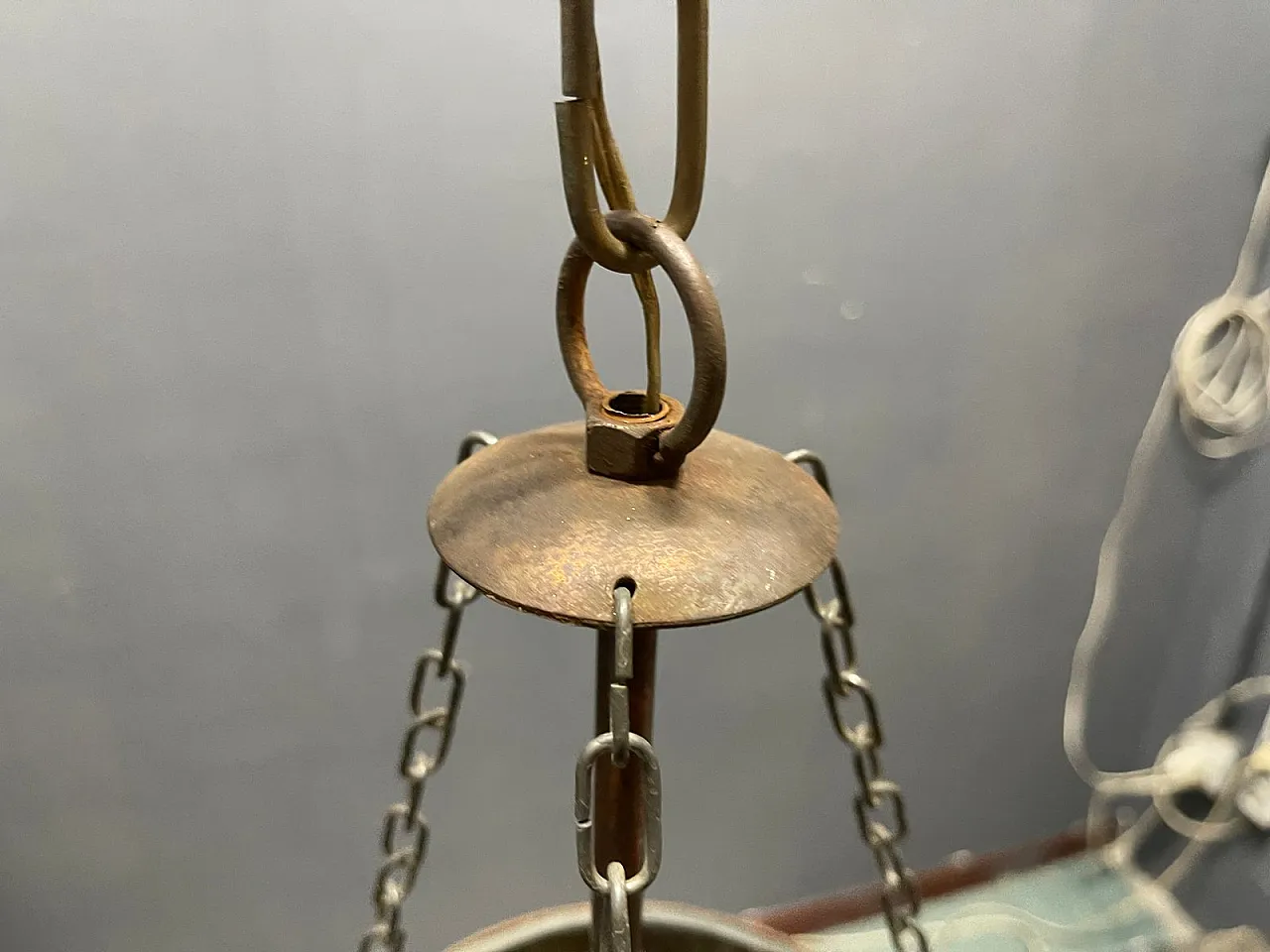 Pendant lamp in wrought iron and Murano glass, 1950s 5