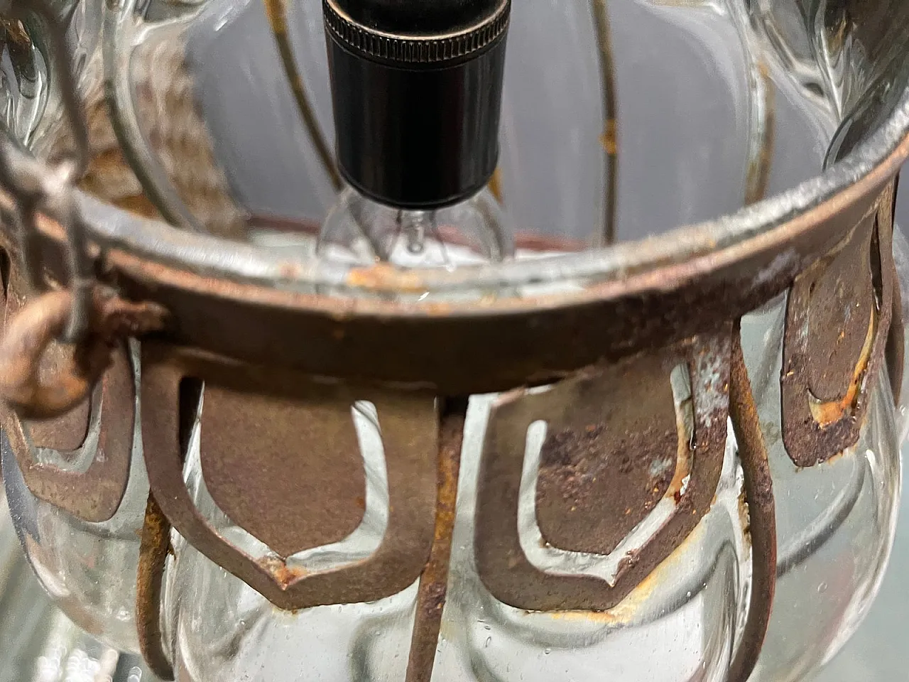 Pendant lamp in wrought iron and Murano glass, 1950s 6