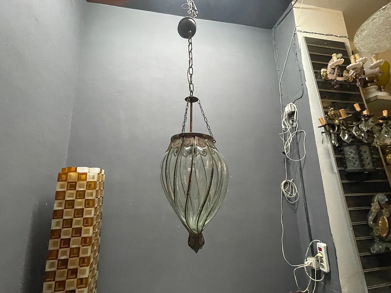 Pendant lamp in wrought iron and Murano glass, 1950s 12