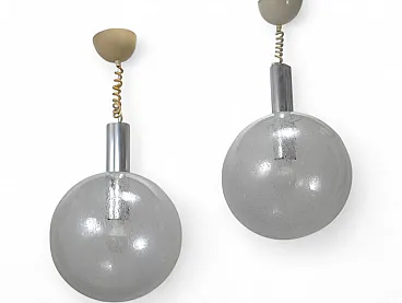 Pair of Flos space age pendant lamps, 1970s