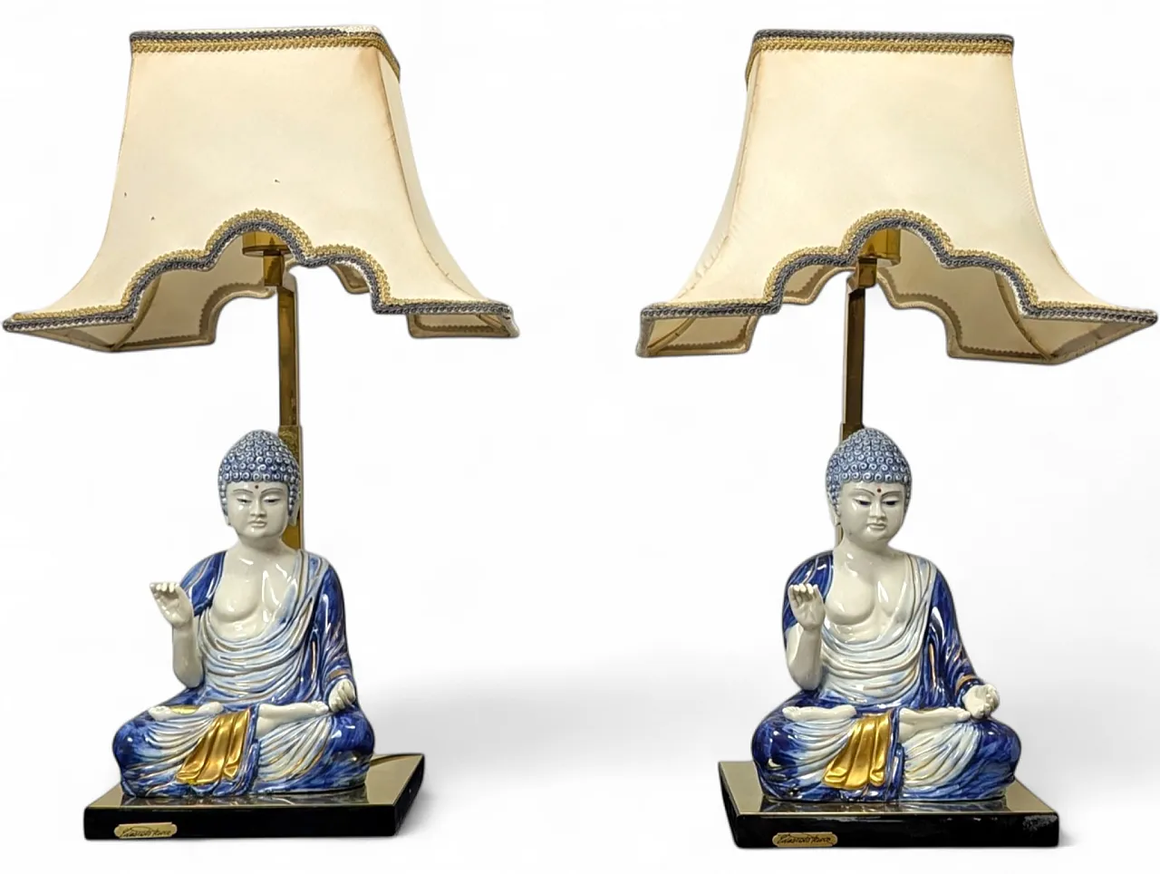 Pair of Edoardo Tasca Scultura Viva porcelain Buddha lamps 20