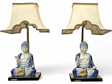 Pair of Edoardo Tasca Scultura Viva porcelain Buddha lamps