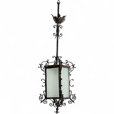 Lampadario a lanterna in ferro battuto, inizio '800