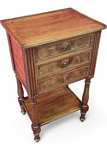 Louis XVI three-drawer walnut bedside table, 18th century