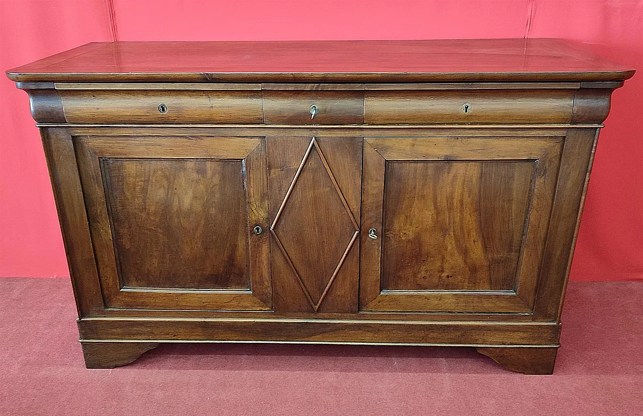 Credenza in legno di noce con due porte e rombo, '800 10