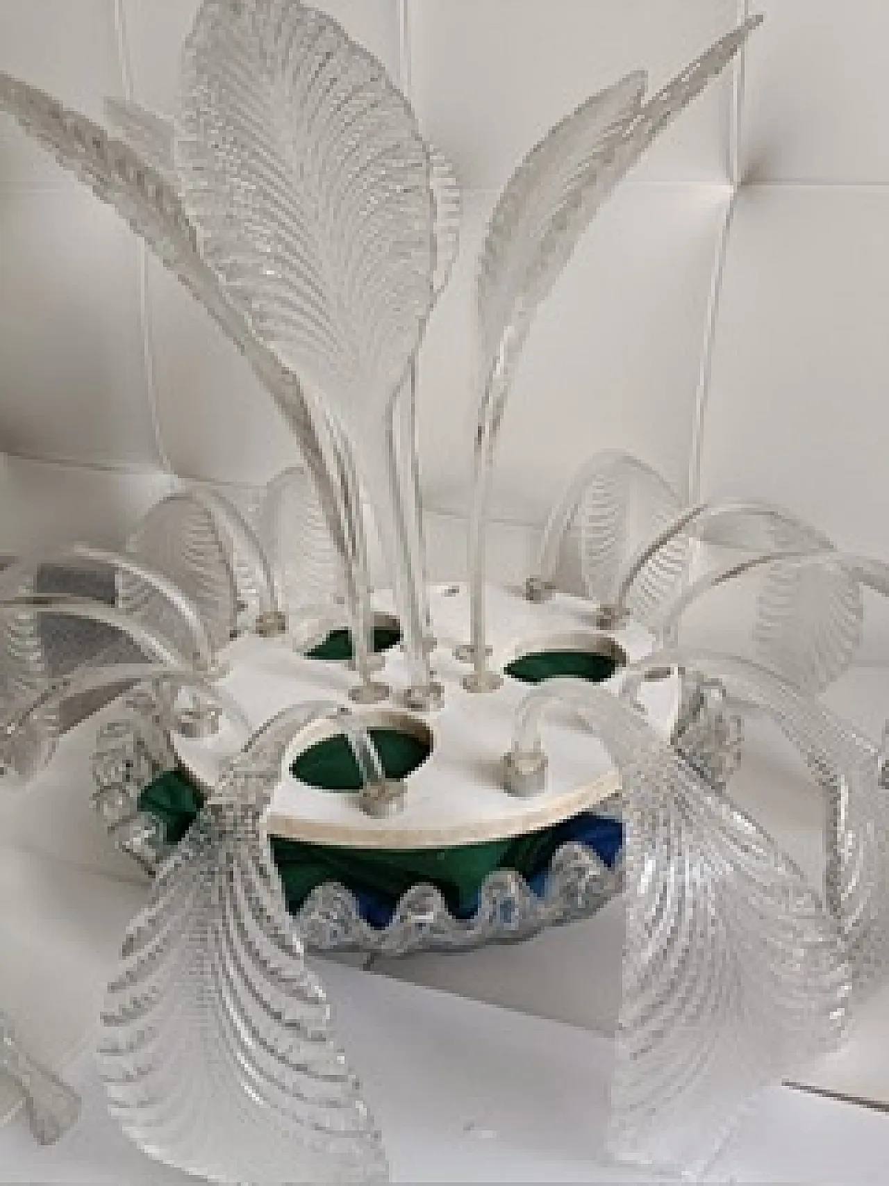 Lampadario in vetro con motivo a foglie, anni '70 1