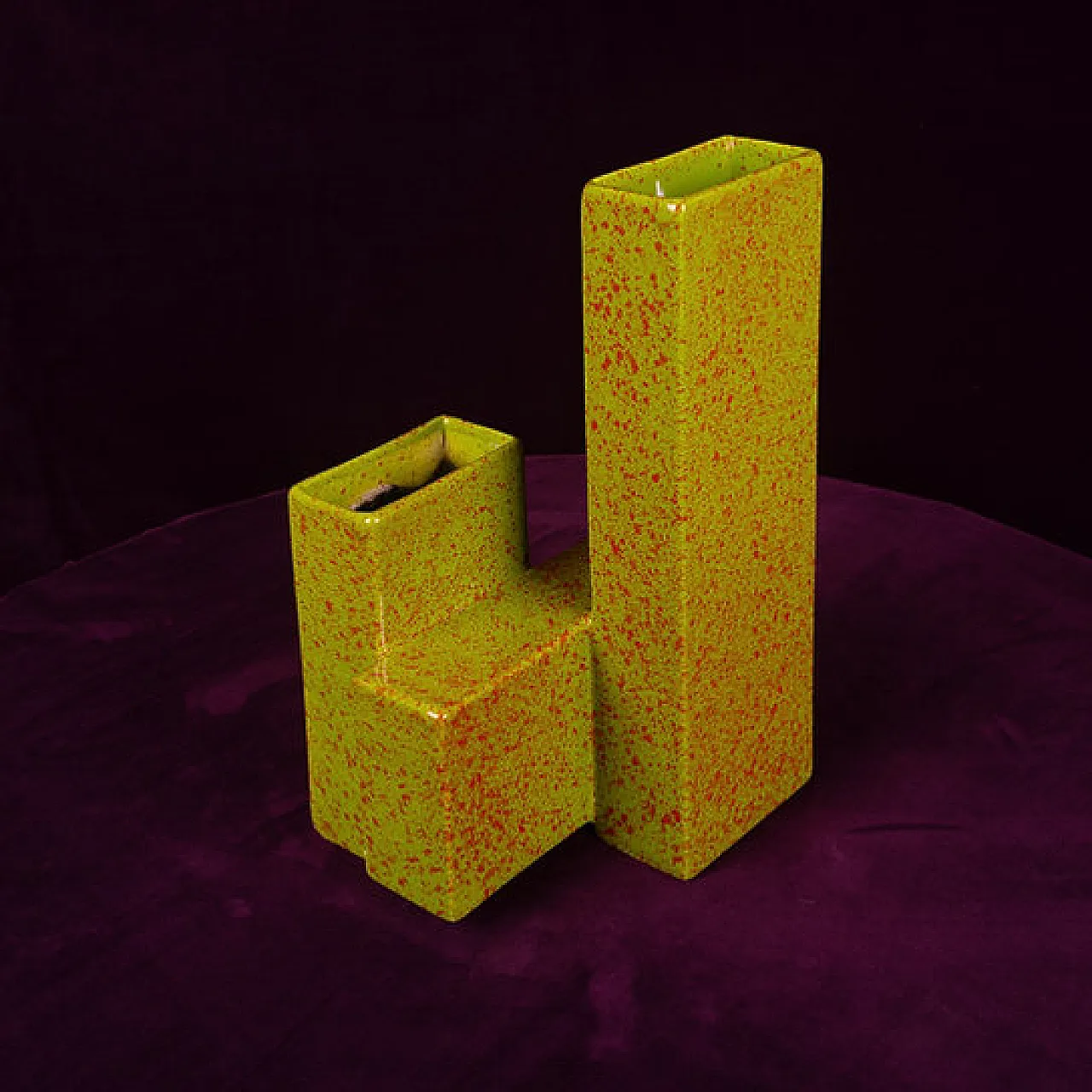 Geometric twin-column ceramic vase Space Age, 1970s 4