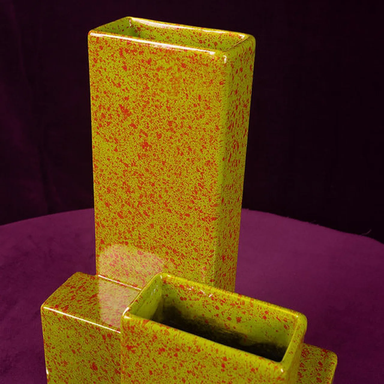 Geometric twin-column ceramic vase Space Age, 1970s 11