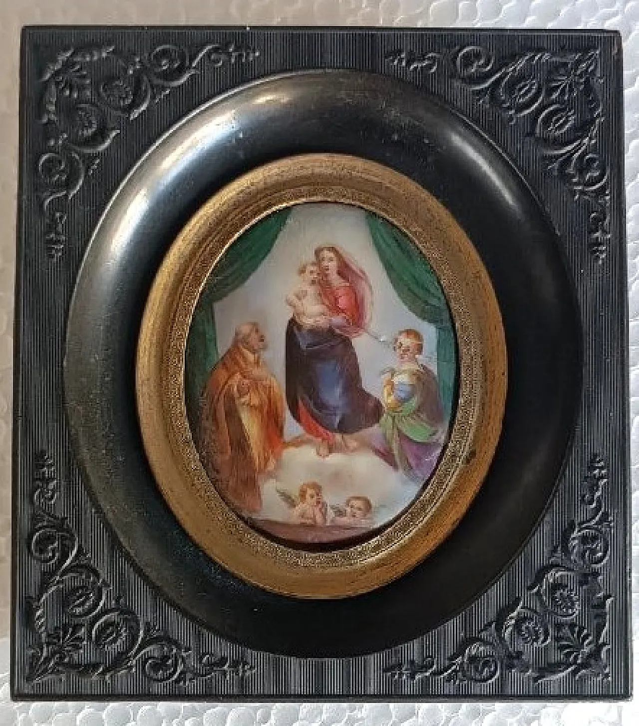 Madonna of San Sisto, miniature on painted porcelain, 19th century 2