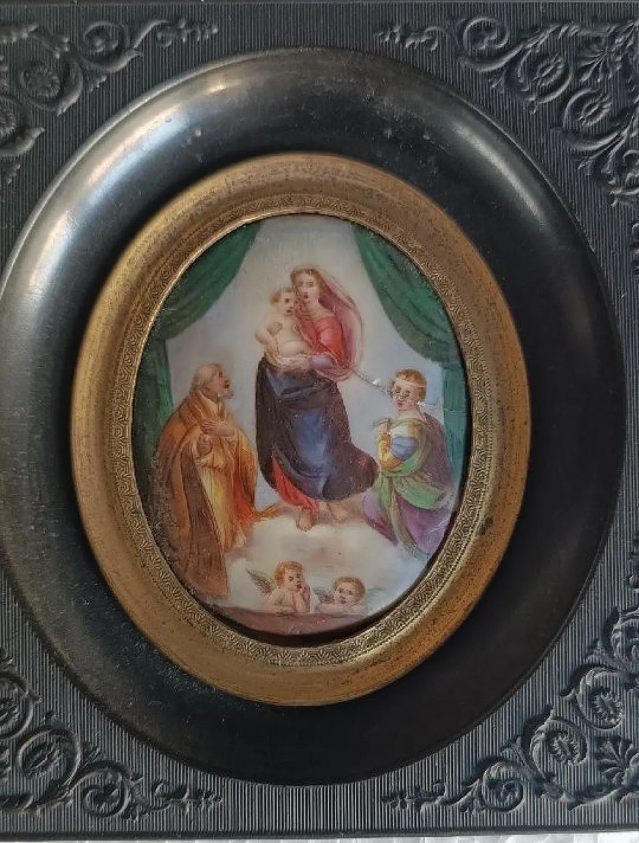 Madonna of San Sisto, miniature on painted porcelain, 19th century 3
