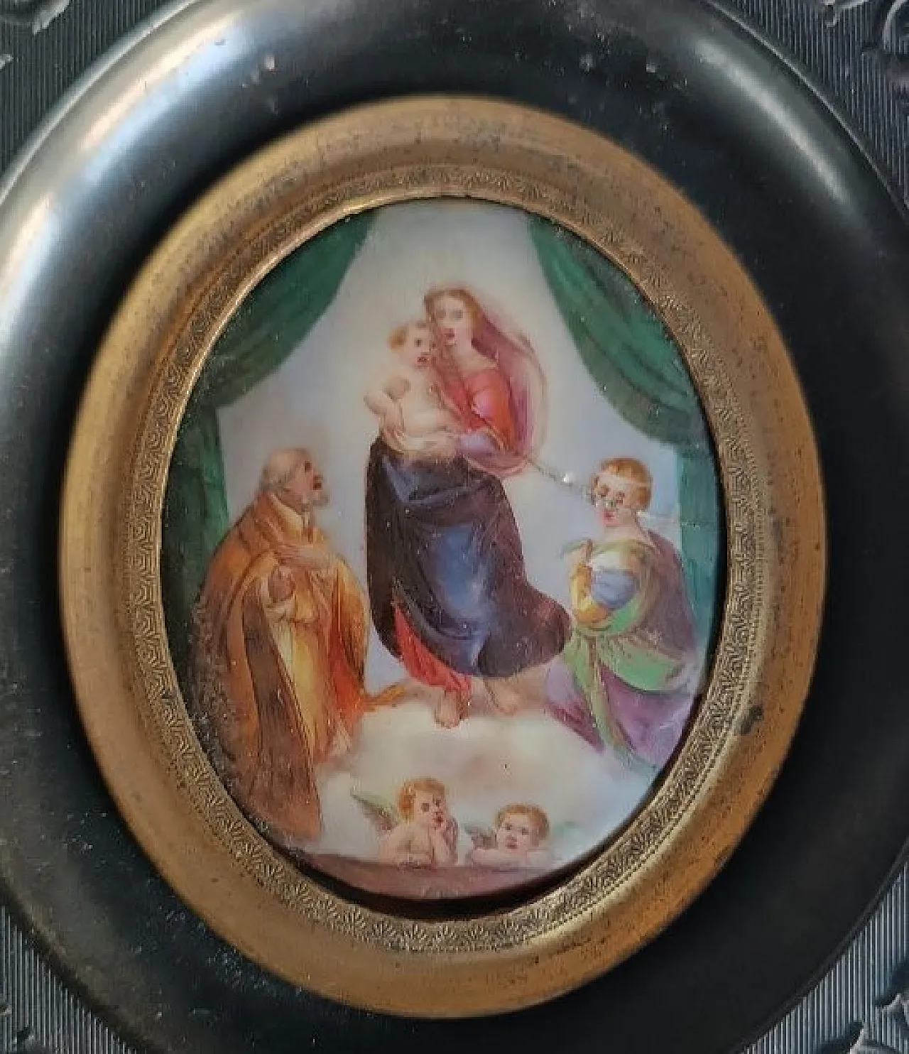 Madonna of San Sisto, miniature on painted porcelain, 19th century 4