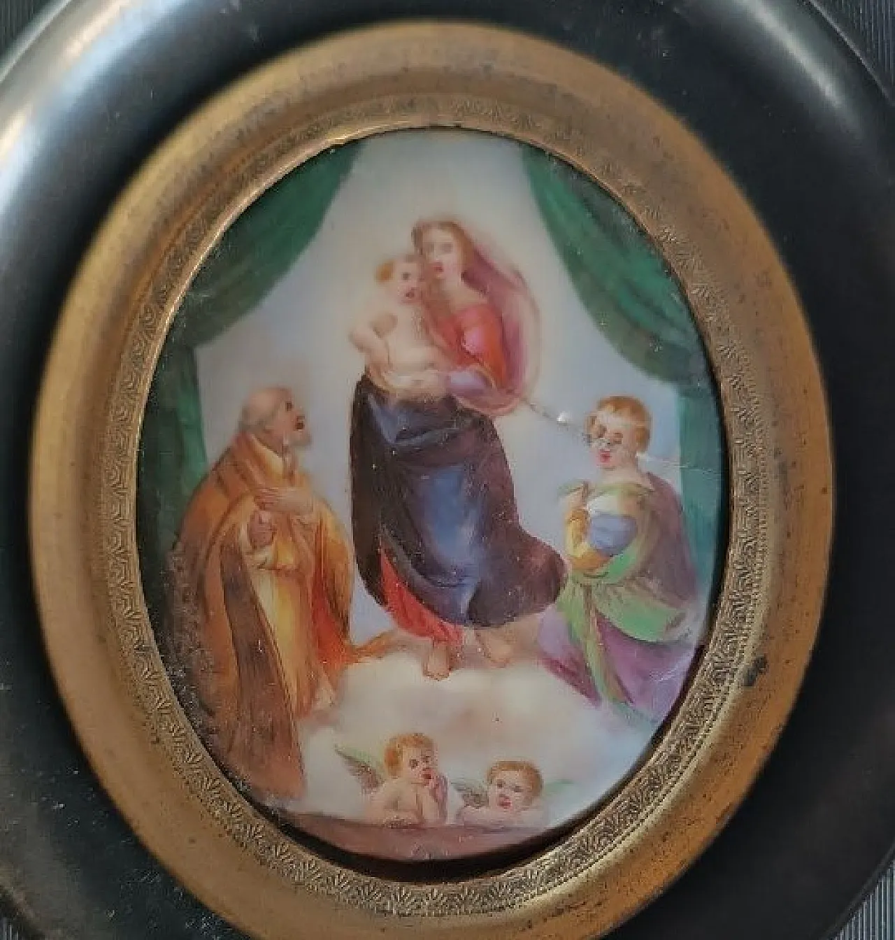 Madonna of San Sisto, miniature on painted porcelain, 19th century 5