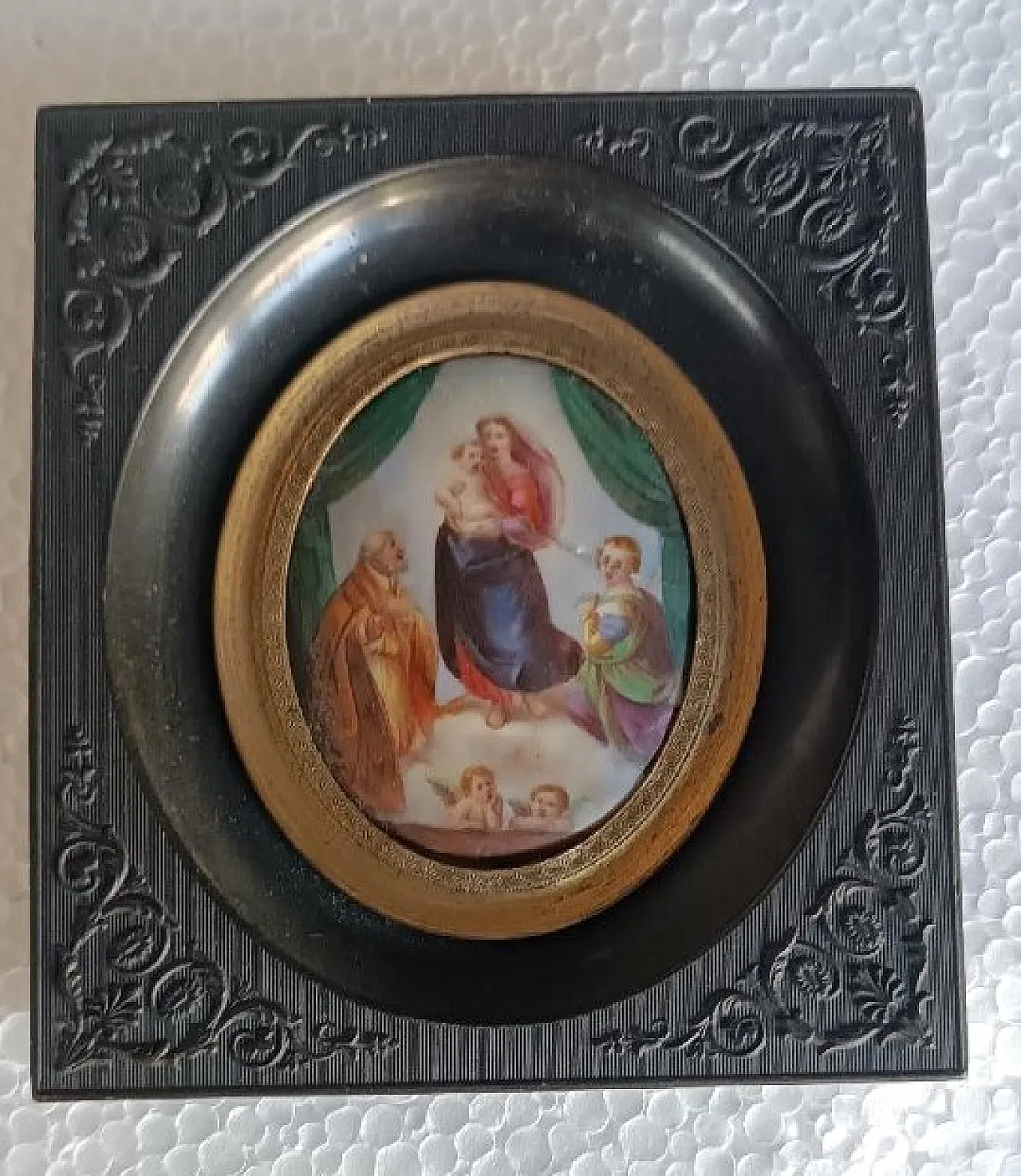 Madonna of San Sisto, miniature on painted porcelain, 19th century 6