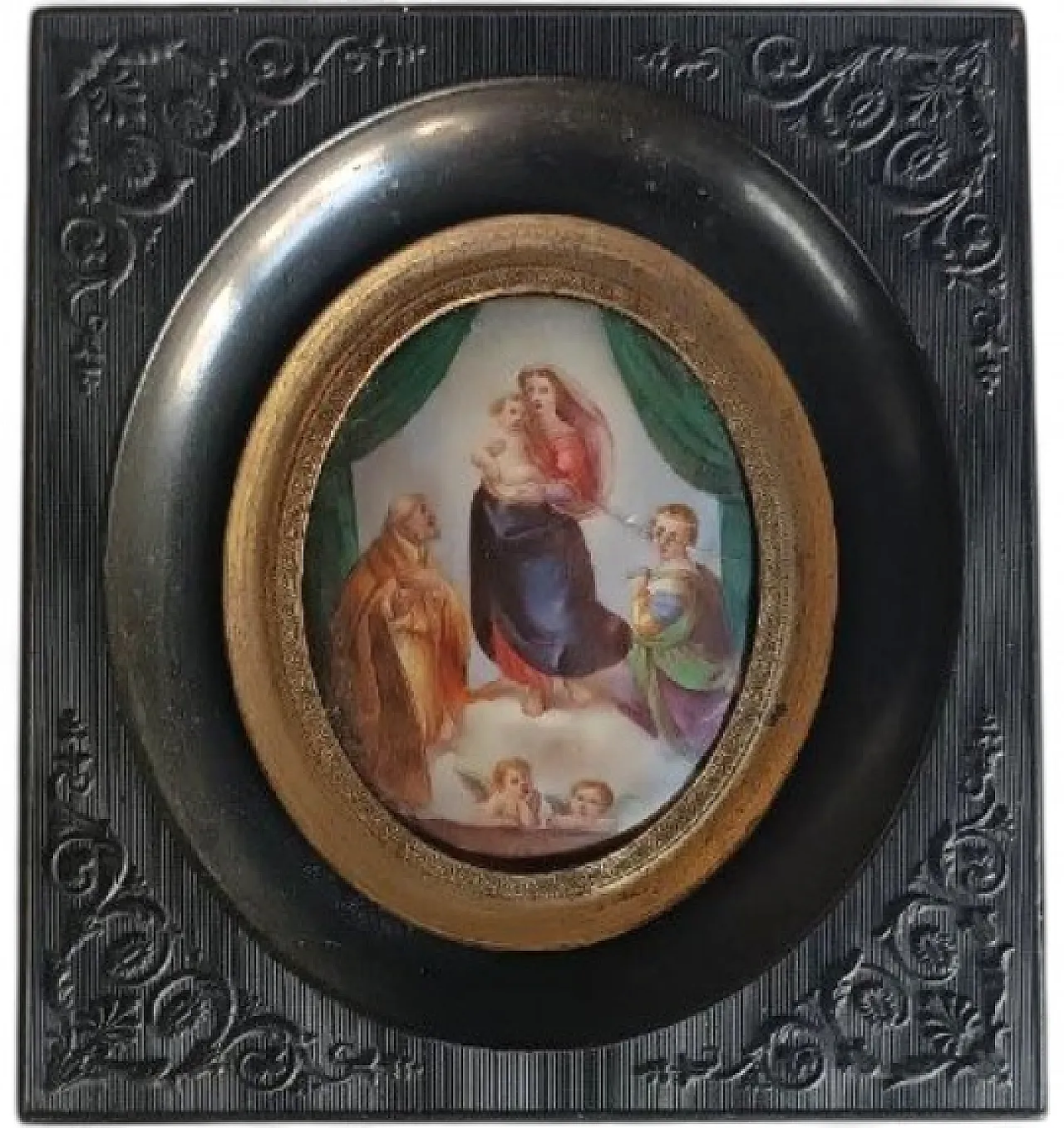 Madonna of San Sisto, miniature on painted porcelain, 19th century 7