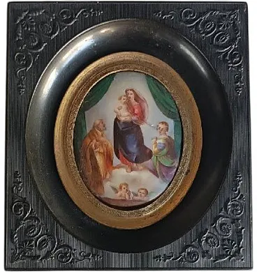Madonna of San Sisto, miniature on painted porcelain, 19th century