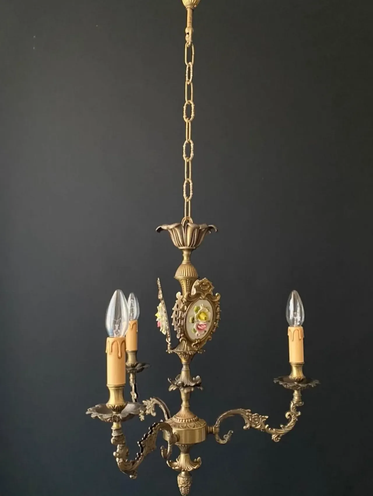 Chandelier with ceramic decorations, 1960s 2