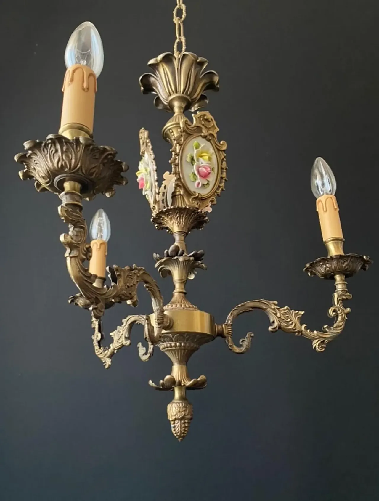 Chandelier with ceramic decorations, 1960s 5