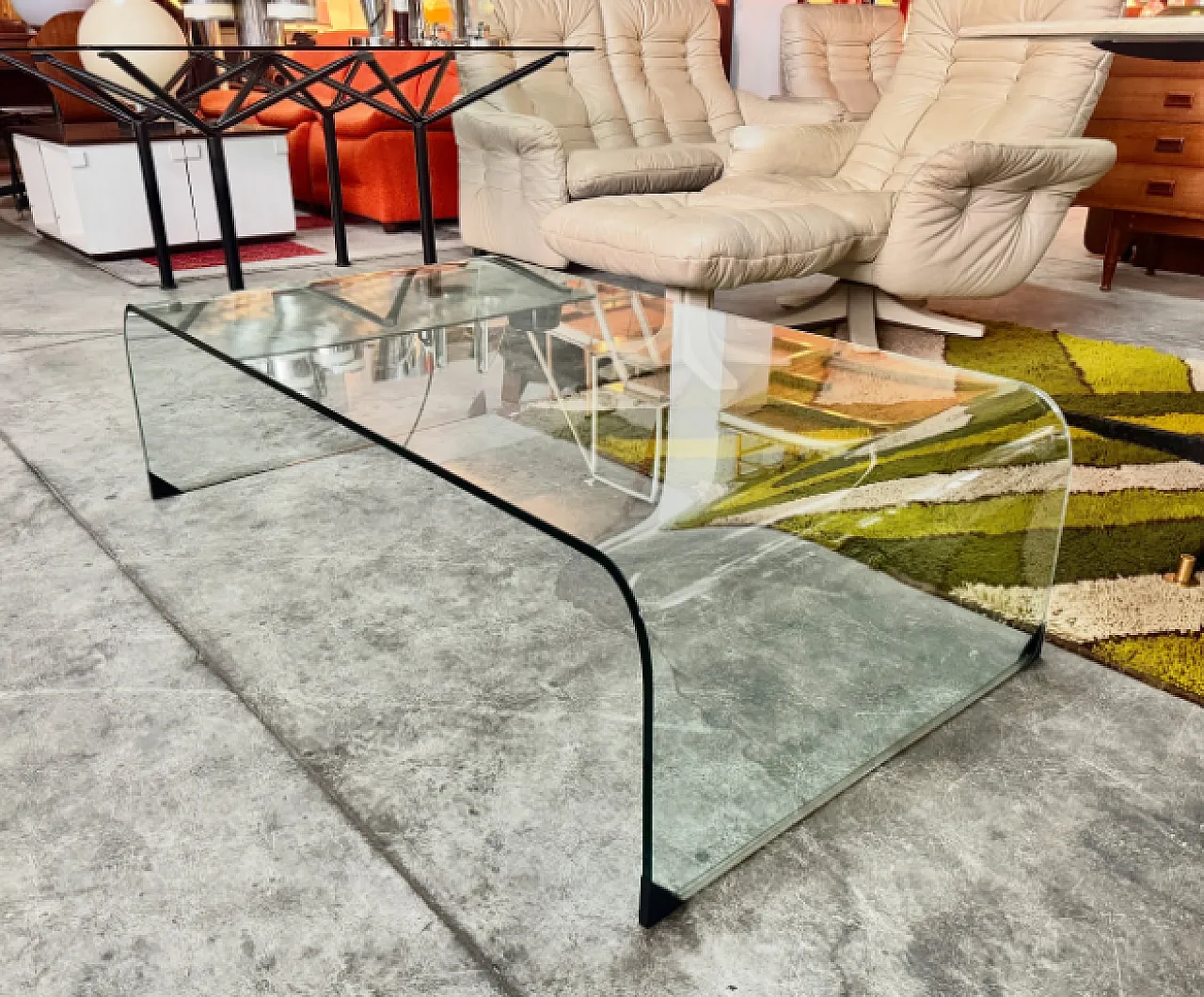 Fiam curved glass waterfall effect coffee table, 1980s 4